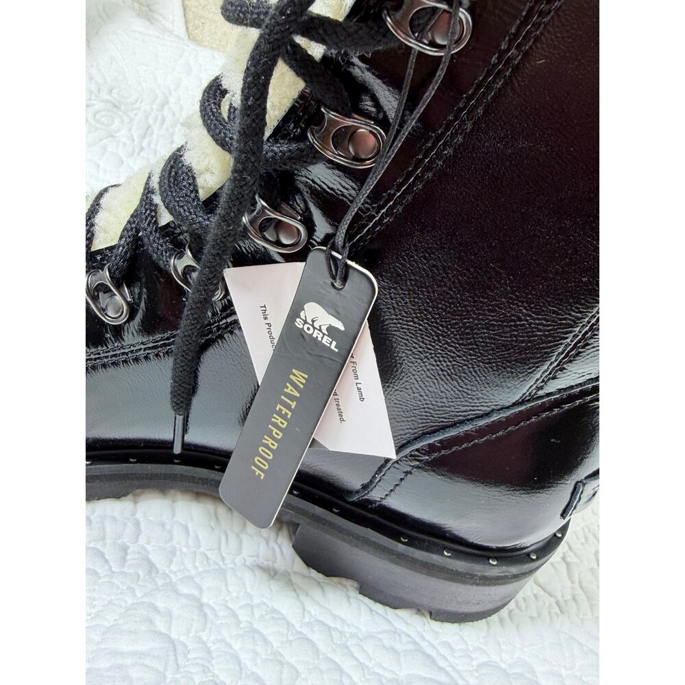 NWT Sorel Women's 10 Lennox Lace Cozy Waterproof Patent Leather Lambswool Boot - Picture 5 of 12